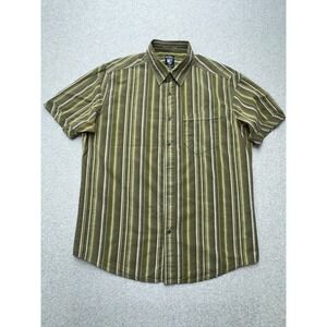Kuhl Suncel Shirt Mens Medium Green Striped Lyocell Blend Hiking Missing Buttons